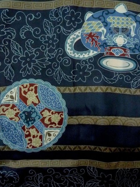 Photo2: M1128M Vintage Japanese   Indigo Blue Men's Juban / Synthetic. Bird,   (Grade C) (2)
