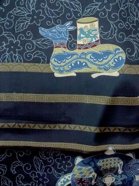 Photo3: M1128M Vintage Japanese   Indigo Blue Men's Juban / Synthetic. Bird,   (Grade C) (3)