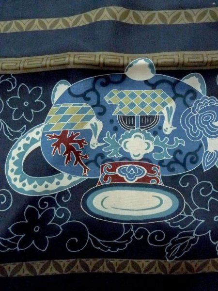 Photo6: M1128M Vintage Japanese   Indigo Blue Men's Juban / Synthetic. Bird,   (Grade C) (6)