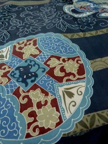 Photo8: M1128M Vintage Japanese   Indigo Blue Men's Juban / Synthetic. Bird,   (Grade C) (8)