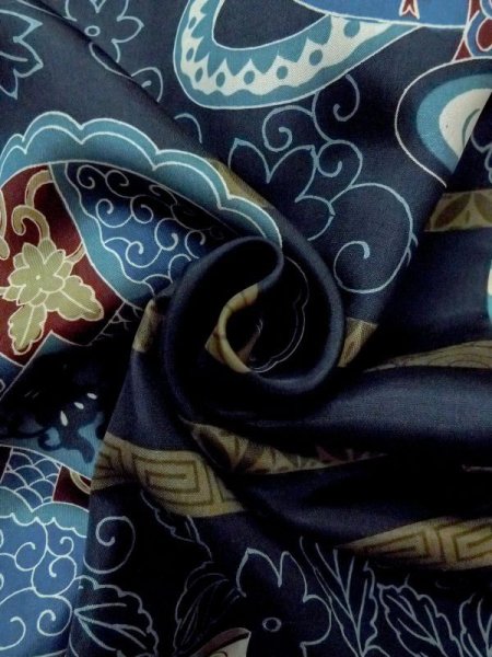 Photo11: M1128M Vintage Japanese   Indigo Blue Men's Juban / Synthetic. Bird,   (Grade C) (11)
