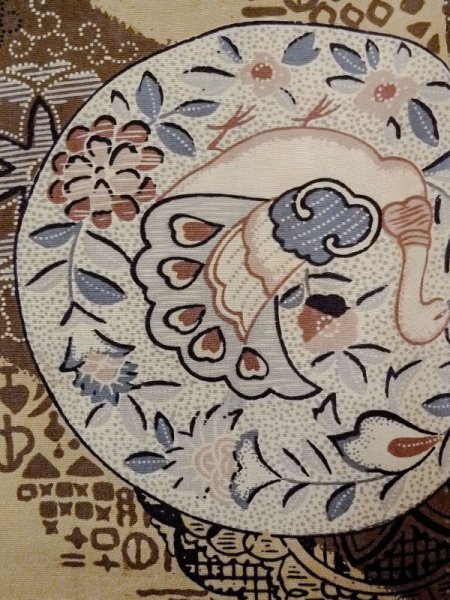 Photo6: M1128N Vintage Japanese   Brown Men's Juban / Cotton. Flower,   (Grade D) (6)