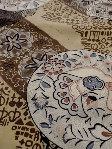 Photo9: M1128N Vintage Japanese   Brown Men's Juban / Cotton. Flower,   (Grade D) (9)