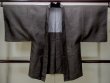 Photo1: M1128T Vintage Japanese  Dark Brown HAORI short jacket / Silk. Quadrangle   (Grade D) (1)