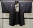 Photo1: M1128X Vintage Japanese   Black HAORI short jacket / Silk.  Lining: satin  (Grade A) (1)