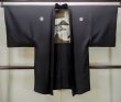 Photo1: M1128X Vintage Japanese   Black HAORI short jacket / Silk.  Lining: satin  (Grade A) (1)