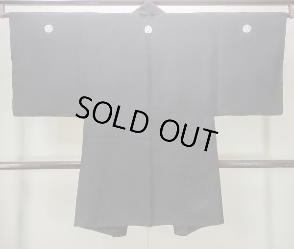 Photo2: M1128Y Vintage Japanese   Black HAORI short jacket / Silk.    (Grade B) (2)