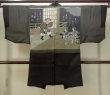 Photo3: M1128Y Vintage Japanese   Black HAORI short jacket / Silk.    (Grade B) (3)