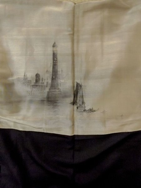 Photo7: M1128Z Vintage Japanese   Black HAORI short jacket / Silk.    (Grade B) (7)