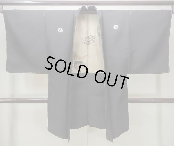 Photo1: Mint M1129A Vintage Japanese   Black HAORI short jacket / Silk.    (Grade A) (1)