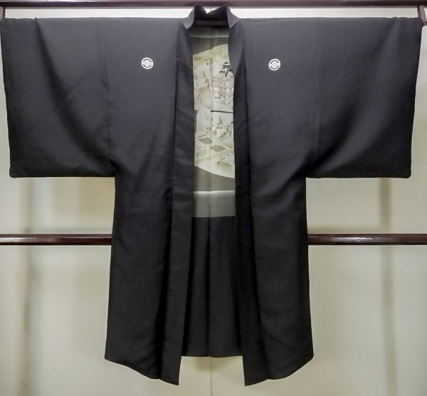 Photo1: M1129B Vintage Japanese   Black HAORI short jacket / Silk.    (Grade D) (1)