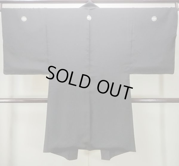 Photo2: M1129B Vintage Japanese   Black HAORI short jacket / Silk.    (Grade D) (2)