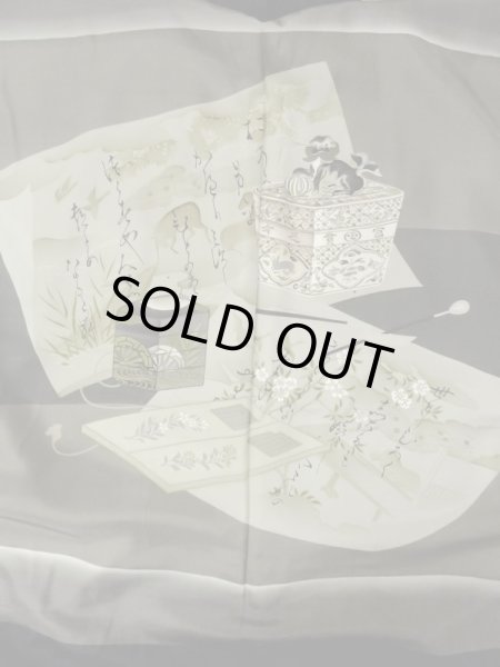 Photo7: M1129B Vintage Japanese   Black HAORI short jacket / Silk.    (Grade D) (7)