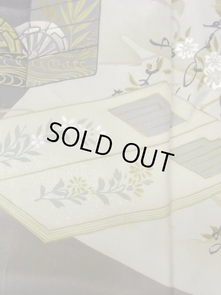 Photo10: M1129B Vintage Japanese   Black HAORI short jacket / Silk.    (Grade D) (10)