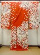 Photo3: M1207A Vintage Japanese women   Red FURISODE long-sleeved / Silk. Peony,   (Grade B) (3)