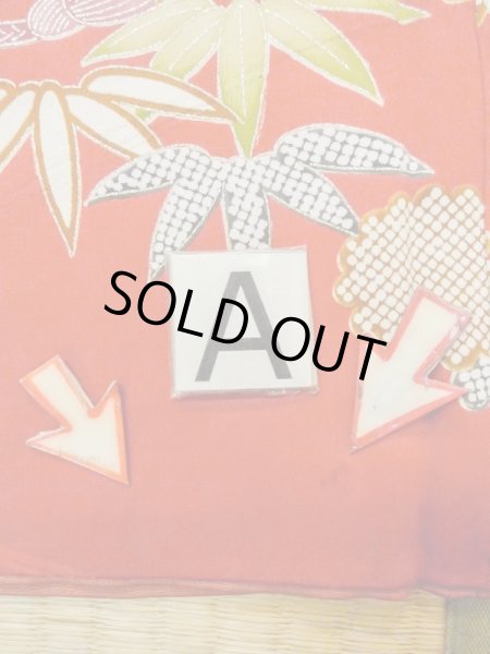 Photo23: M1207A Vintage Japanese women   Red FURISODE long-sleeved / Silk. Peony,   (Grade B) (23)