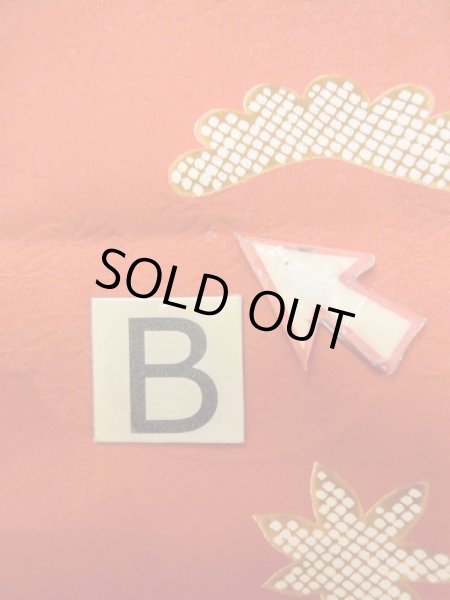 Photo24: M1207A Vintage Japanese women   Red FURISODE long-sleeved / Silk. Peony,   (Grade B) (24)