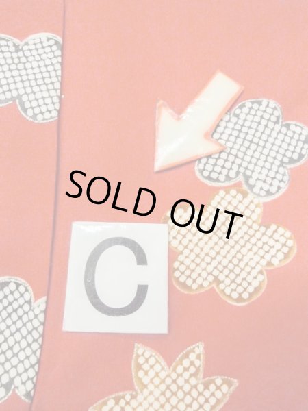 Photo25: M1207A Vintage Japanese women   Red FURISODE long-sleeved / Silk. Peony,   (Grade B) (25)