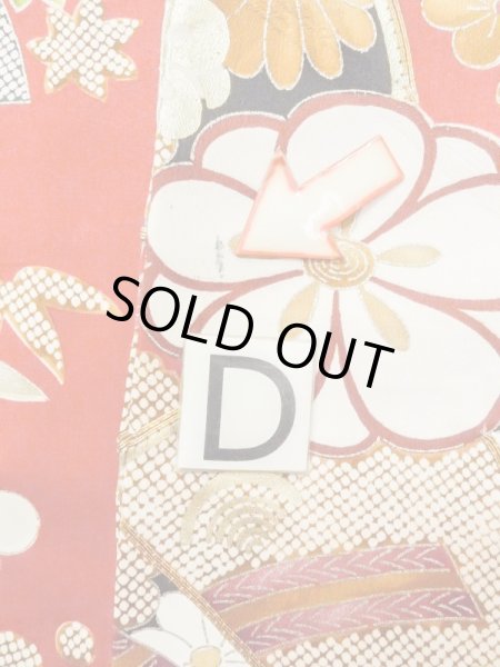 Photo26: M1207A Vintage Japanese women   Red FURISODE long-sleeved / Silk. Peony,   (Grade B) (26)