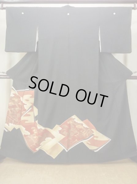 Photo1: Mint M1207B Vintage Japanese women   Black TOMESODE formal / Silk. Peony,   (Grade A) (1)