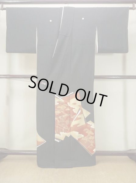 Photo2: Mint M1207B Vintage Japanese women   Black TOMESODE formal / Silk. Peony,   (Grade A) (2)