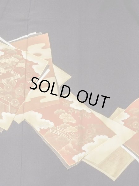 Photo5: Mint M1207B Vintage Japanese women   Black TOMESODE formal / Silk. Peony,   (Grade A) (5)