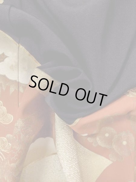 Photo17: Mint M1207B Vintage Japanese women   Black TOMESODE formal / Silk. Peony,   (Grade A) (17)