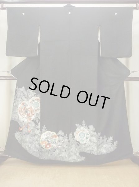 Photo1: M1207E Used Japanese women   Black TOMESODE formal / Silk. Chrysanthemum,   (Grade B) (1)