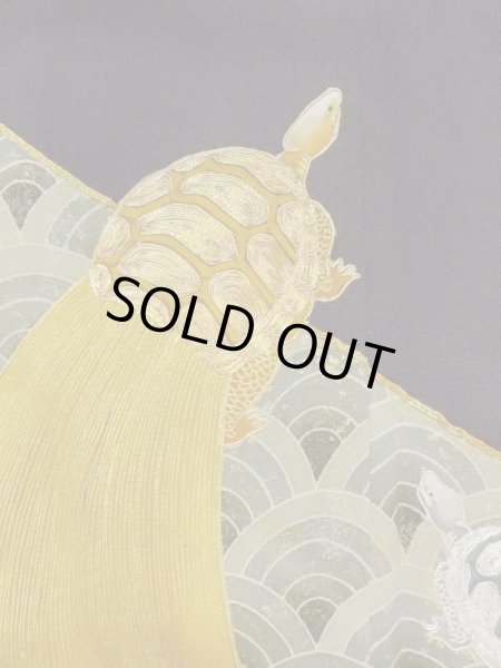 Photo7: M1207F Vintage Japanese women   Black TOMESODE formal / Silk. Wave,   (Grade B) (7)