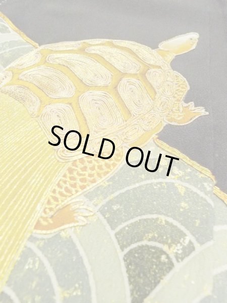 Photo13: M1207F Vintage Japanese women   Black TOMESODE formal / Silk. Wave,   (Grade B) (13)