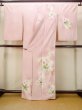 Photo2: M1207G Vintage Japanese women  Shiny Pink HOUMONGI formal / Silk. Leaf,   (Grade C) (2)