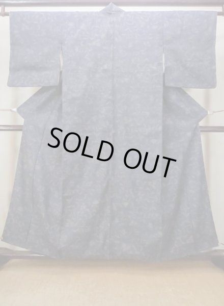 Photo1: M1207L Vintage Japanese women  Grayish Navy Blue ORI woven / Silk. Flower,   (Grade B) (1)