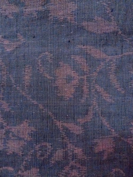 Photo7: M1207L Vintage Japanese women  Grayish Navy Blue ORI woven / Silk. Flower,   (Grade B) (7)