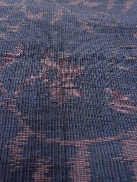 Photo8: M1207L Vintage Japanese women  Grayish Navy Blue ORI woven / Silk. Flower,   (Grade B) (8)