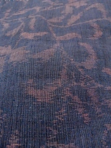Photo9: M1207L Vintage Japanese women  Grayish Navy Blue ORI woven / Silk. Flower,   (Grade B) (9)