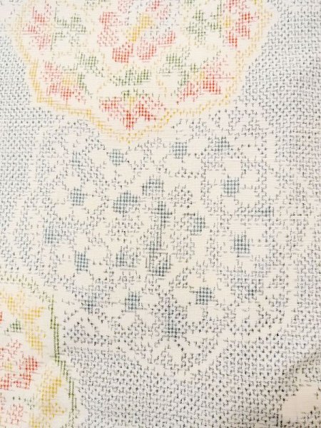 Photo7: M1207N Used Japanese women  Pale Light Blue TOKAMACHI-TSUMUGI / Silk. Flower, A mirror pattern  (Grade A) (7)