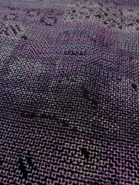 Photo8: M1207P Used Japanese women  Dark Multi Color TSUMUGI pongee / Silk. Flower,   (Grade B) (8)