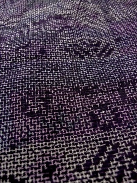 Photo9: M1207P Used Japanese women  Dark Multi Color TSUMUGI pongee / Silk. Flower,   (Grade B) (9)