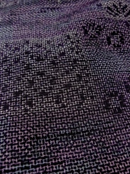 Photo10: M1207P Used Japanese women  Dark Multi Color TSUMUGI pongee / Silk. Flower,   (Grade B) (10)