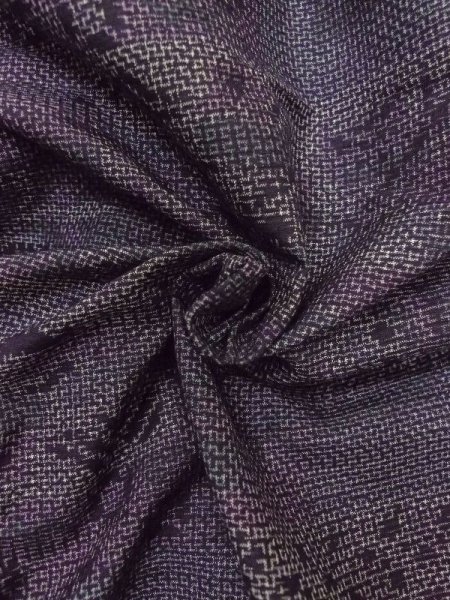 Photo12: M1207P Used Japanese women  Dark Multi Color TSUMUGI pongee / Silk. Flower,   (Grade B) (12)