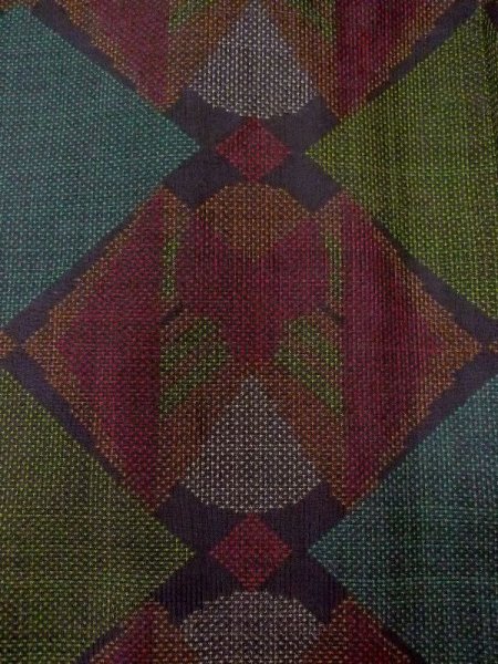 Photo5: M1207Q Used Japanese women  Dark Multi Color OSHIMA-TSUMUGI / Silk. Geometrical pattern   (Grade A) (5)