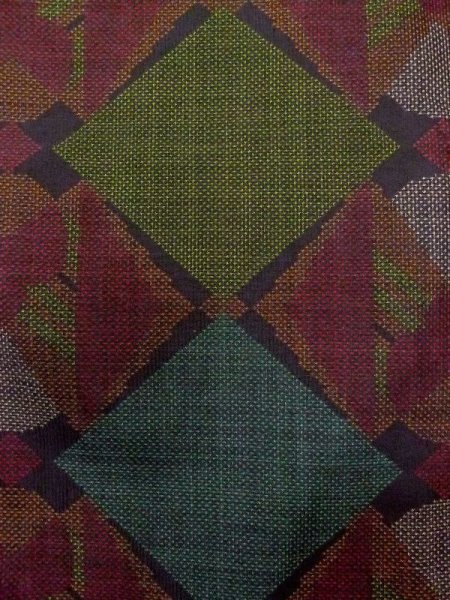 Photo7: M1207Q Used Japanese women  Dark Multi Color OSHIMA-TSUMUGI / Silk. Geometrical pattern   (Grade A) (7)