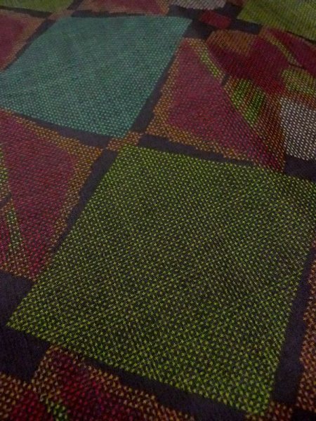 Photo10: M1207Q Used Japanese women  Dark Multi Color OSHIMA-TSUMUGI / Silk. Geometrical pattern   (Grade A) (10)
