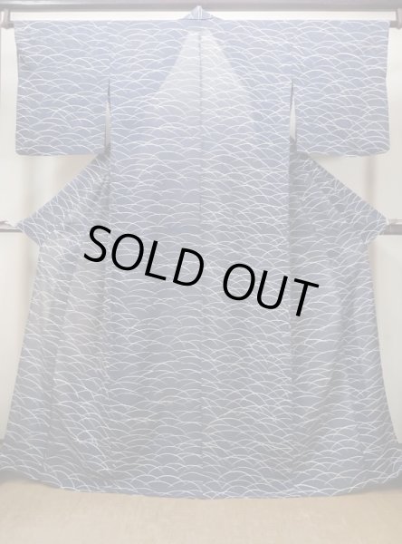 Photo1: M1207W Used Japanese women   Navy Blue HITOE unlined / Silk. Grass   (Grade C) (1)