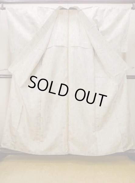 Photo2: M1207Y Vintage Japanese women   Beige HITOE unlined / Silk. Flower,   (Grade B) (2)