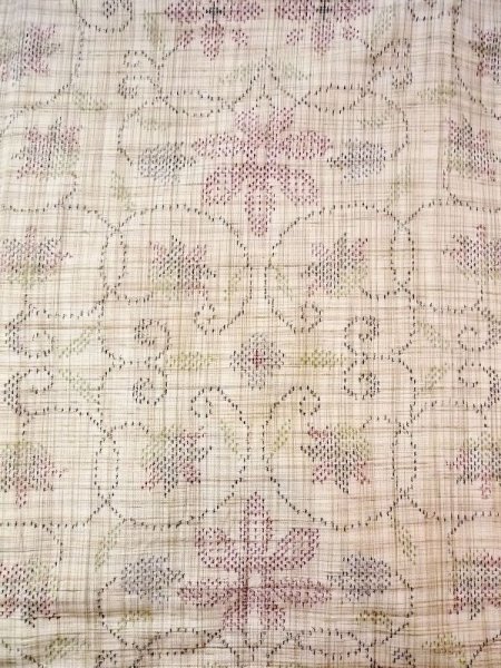 Photo3: M1207Y Vintage Japanese women   Beige HITOE unlined / Silk. Flower,   (Grade B) (3)