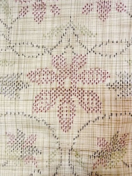 Photo5: M1207Y Vintage Japanese women   Beige HITOE unlined / Silk. Flower,   (Grade B) (5)