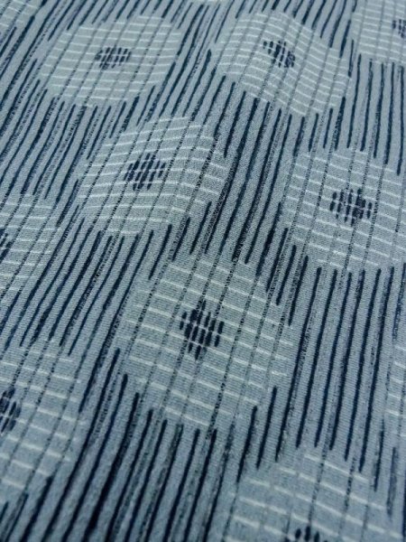 Photo7: M1208A Vintage Japanese women  Grayish Light Blue Cutting cloth / Silk. Stripes, Stains/Soils all over.  (Grade D) (7)