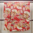 Photo1: M1208C Vintage Japanese women   Red Kids / Silk. Peony,   (Grade C) (1)