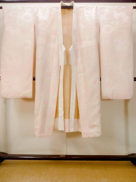 Photo1: M1215F Vintage Japanese women  Pale Pink JUBAN undergarment / Silk.    (Grade B) (1)